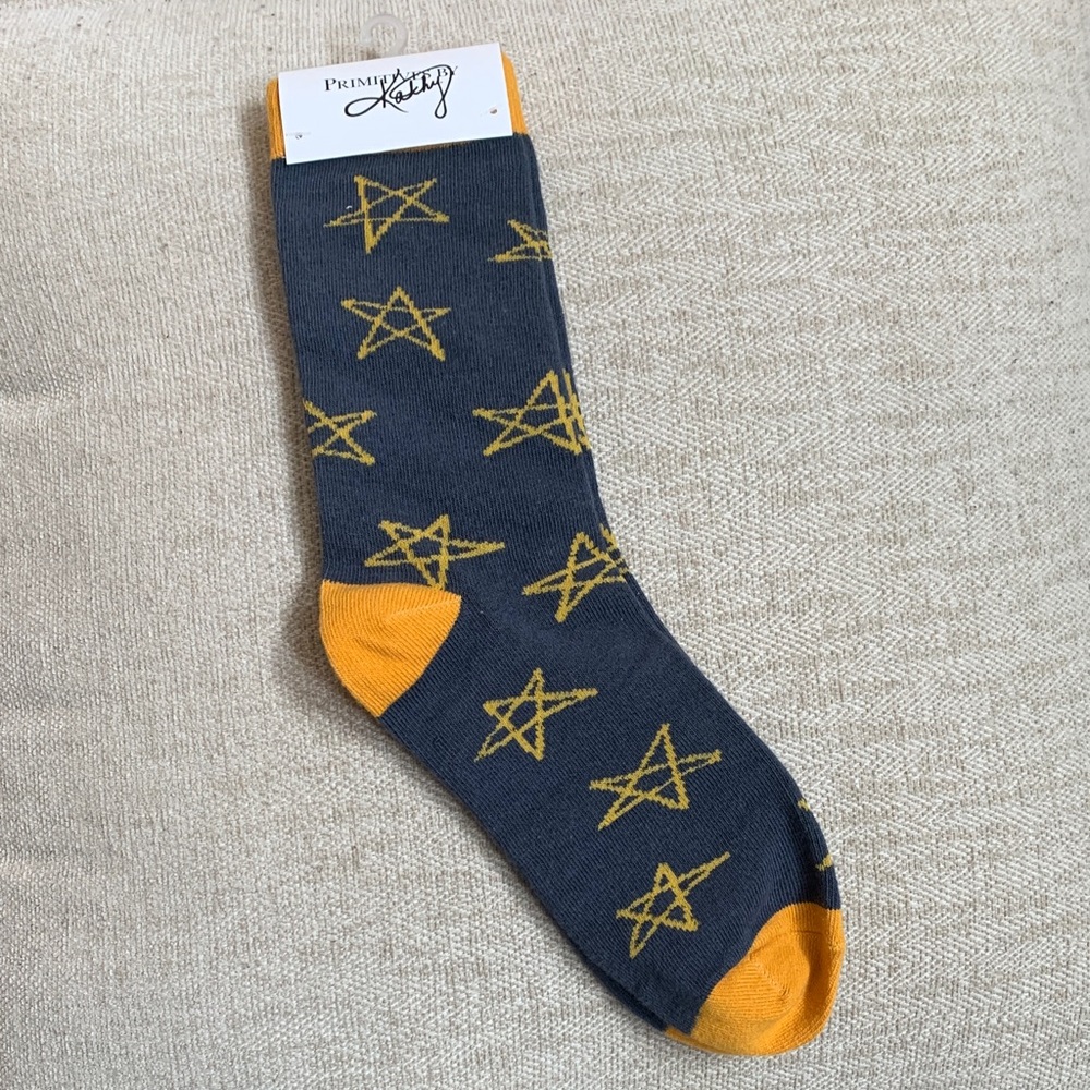 Primitives by Kathy Navy Socks with Gold Star Motif